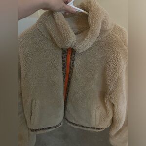 Olivaceous Jacket teddy coat with cheetah and orange print